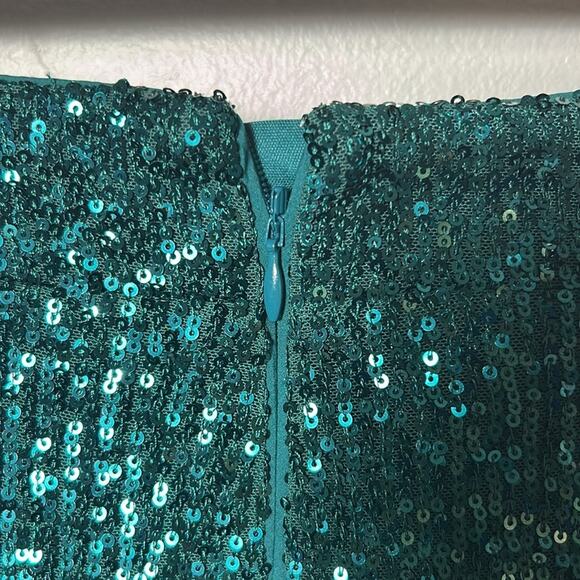 NWT Belle by Badgley Mischka Iris EMERALD GREEN sequin flat front drapey pants - Picture 9 of 14